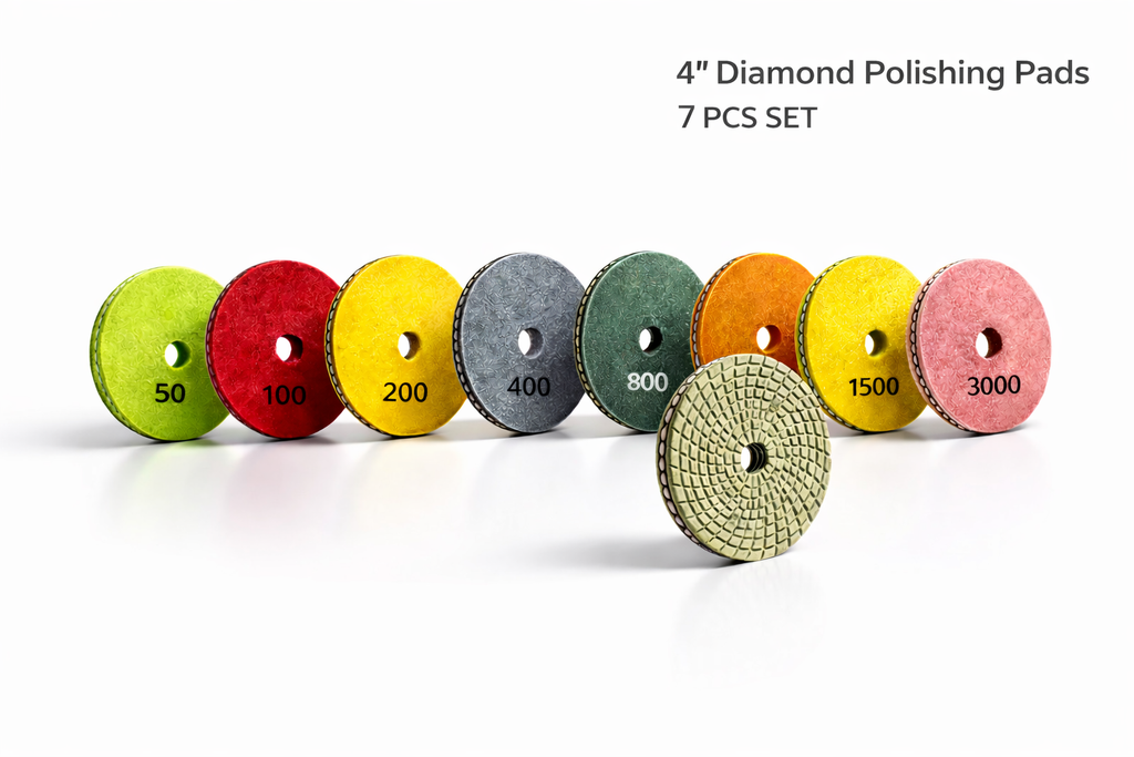 Professional 4” Diamond Polishing Pads for Granite, Marble & Concrete (7 PCS Set)